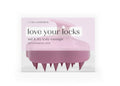 Lemon Lavender - Love your Locks Wet & Dry Scalp Massager - Pink in packaging, designed for gentle scalp massage with soft silicone bristles and a hanging loop for easy storage.