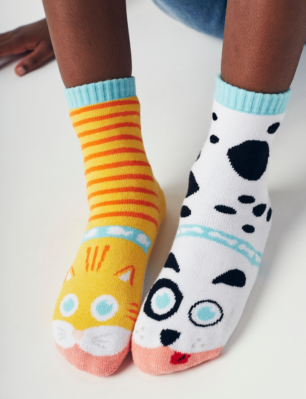 Pals Socks - Cat & Dog Fun Mismatched Non-Slip Kids Socks: Ages 9-12