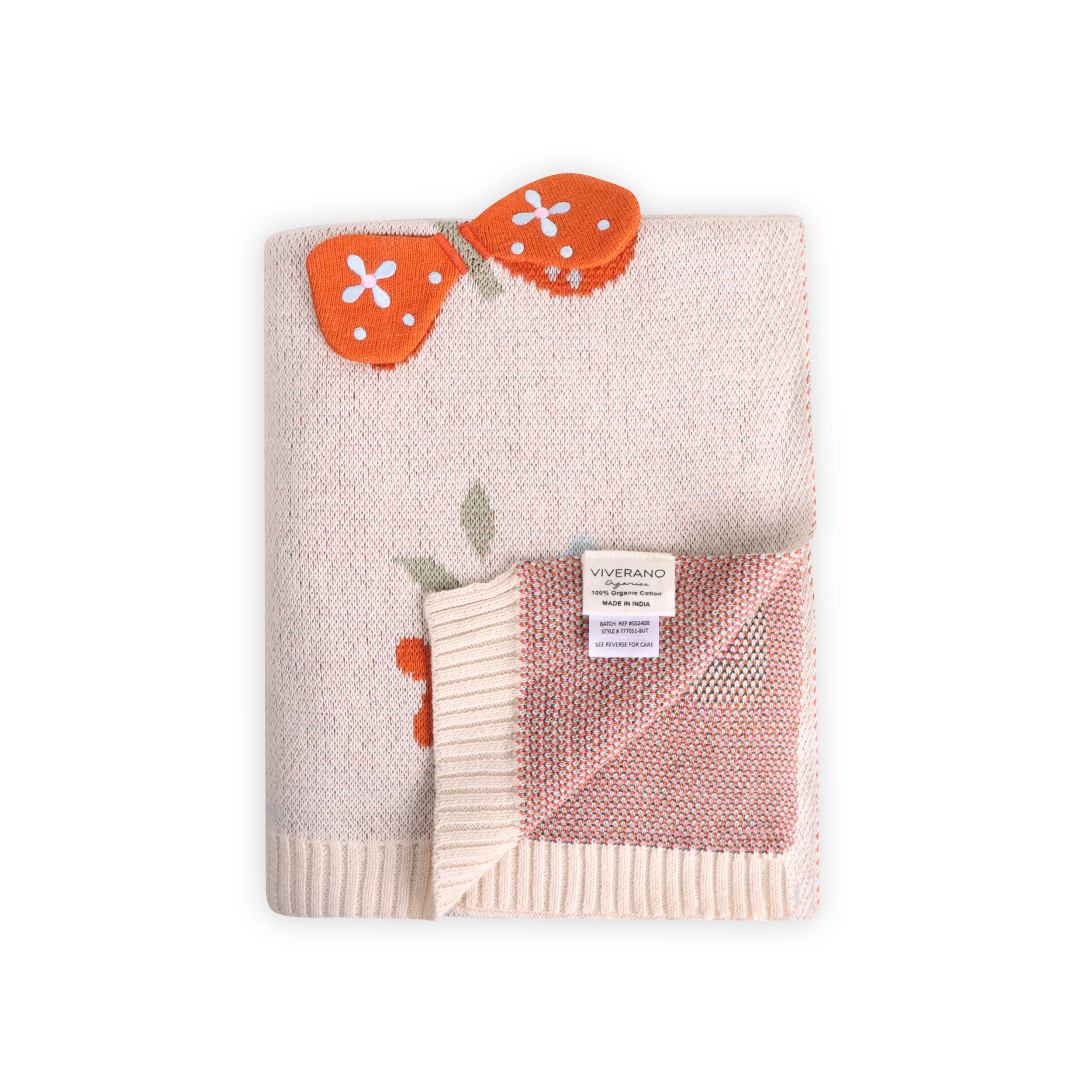 Viverano Organics - Butterfly 3D - Organic Cotton Jacquard Knit Baby Blanket: Natural