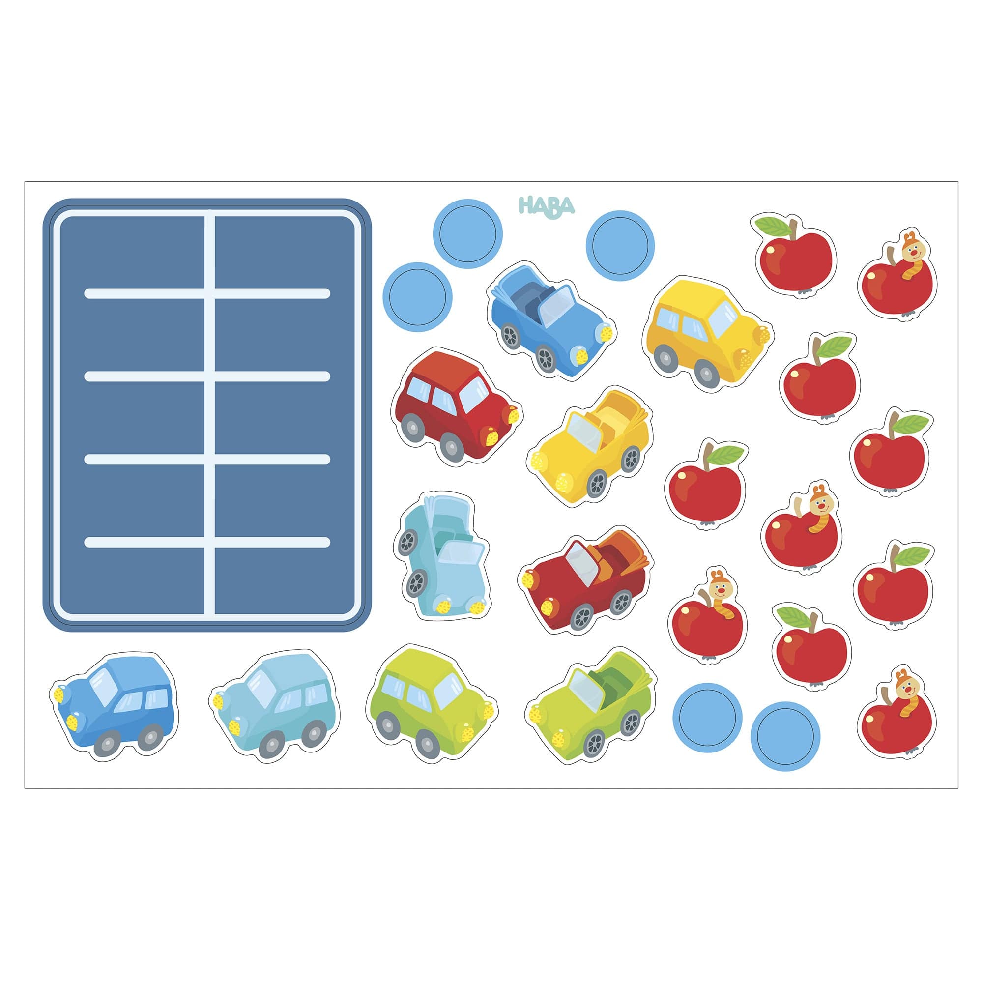 1, 2 Numbers & You Magnetic 158 Piece Game Box featuring colorful magnetic cars, apples, and tokens designed for playful learning and imaginative play in a curated children’s boutique setting.