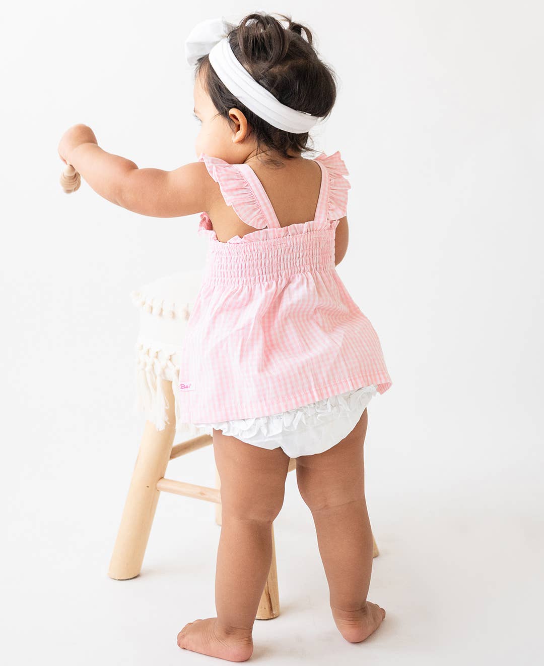 RuffleButts + RuggedButts - Girls Pink Gingham Smocked Tank Top: Pink / 2T