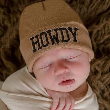 ilybean - Howdy Baby Hat - Newborn and Baby Hospital Hat: Tan Hat / 0-3m