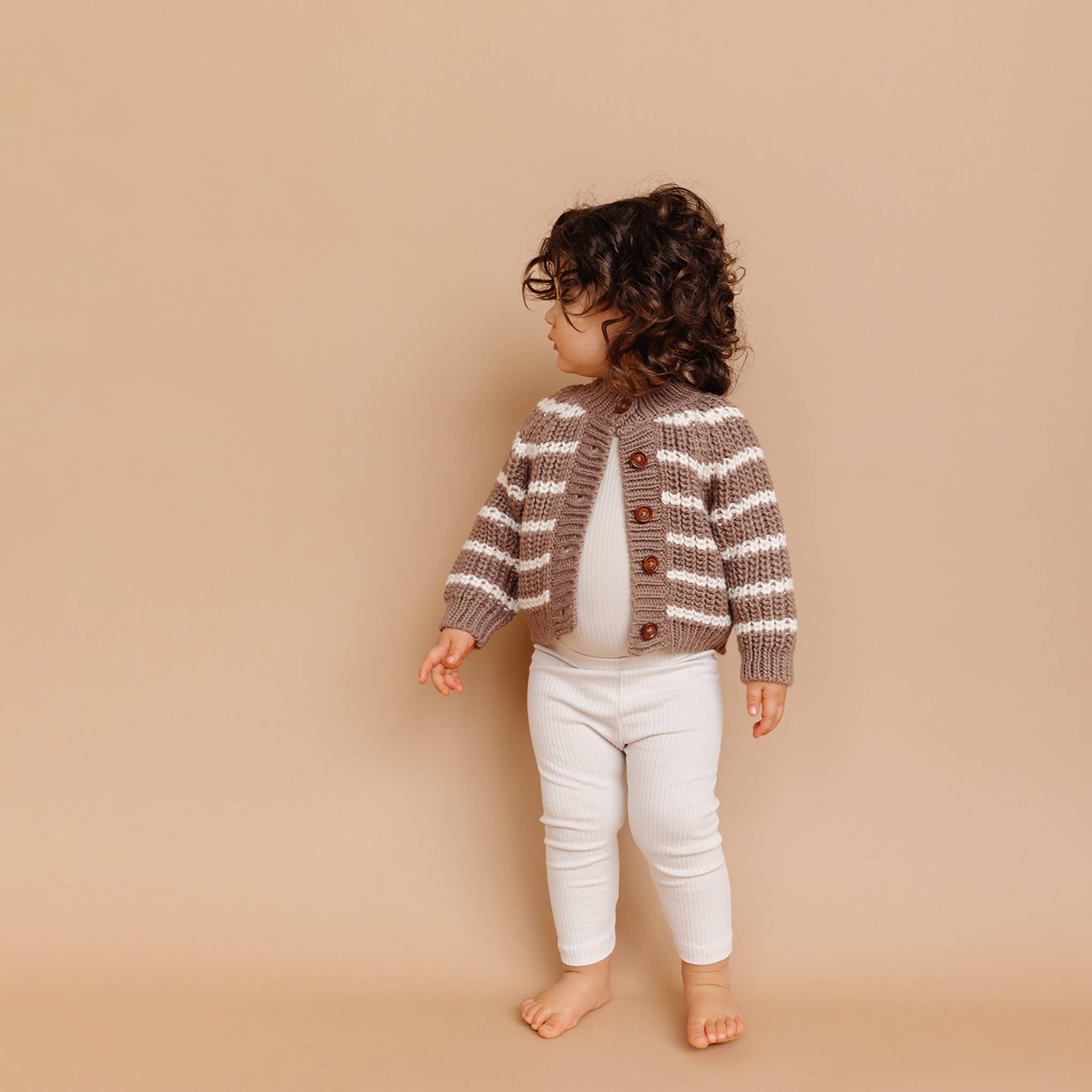 The Blueberry Hill - Rib Knit Stripe Cardigan, Tan | Baby & Kid Sweater: M; 2-3Y