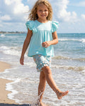 Sophia Light Teal Floral Ruffle Short Set
