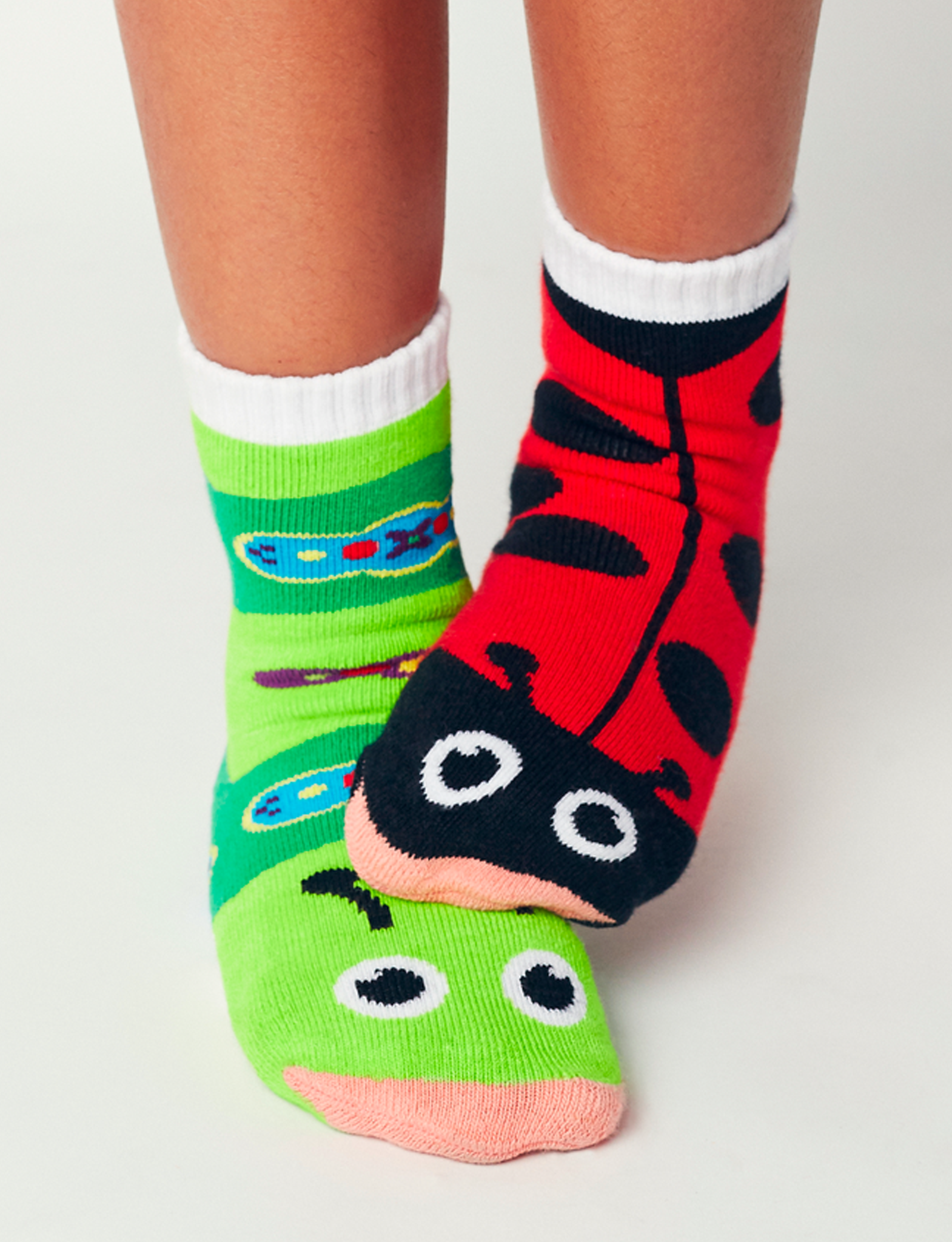 Pals Socks - Ladybug & Caterpillar Fun Mismatched Non-Slip Kids Socks: Ages 9-12