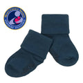 babysoy Inc - Babysoy Modern Stay on Socks: Indigo in deep blue with fold-over cuffs, soft breathable fabric, perfect cozy baby essentials for stylish kids clothing from a curated children’s boutique