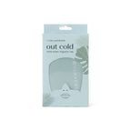 Packaging of the Lemon Lavender - Out Cold Temp-Smart Migraine Cap in soft pastel blue with botanical leaf illustrations, highlighting innovative wellness product for soothing relief.