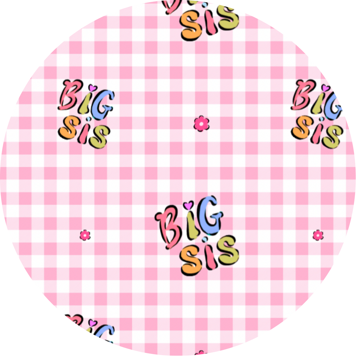 Pink checkered balloon with 'Big Sis' text and designs on a white background