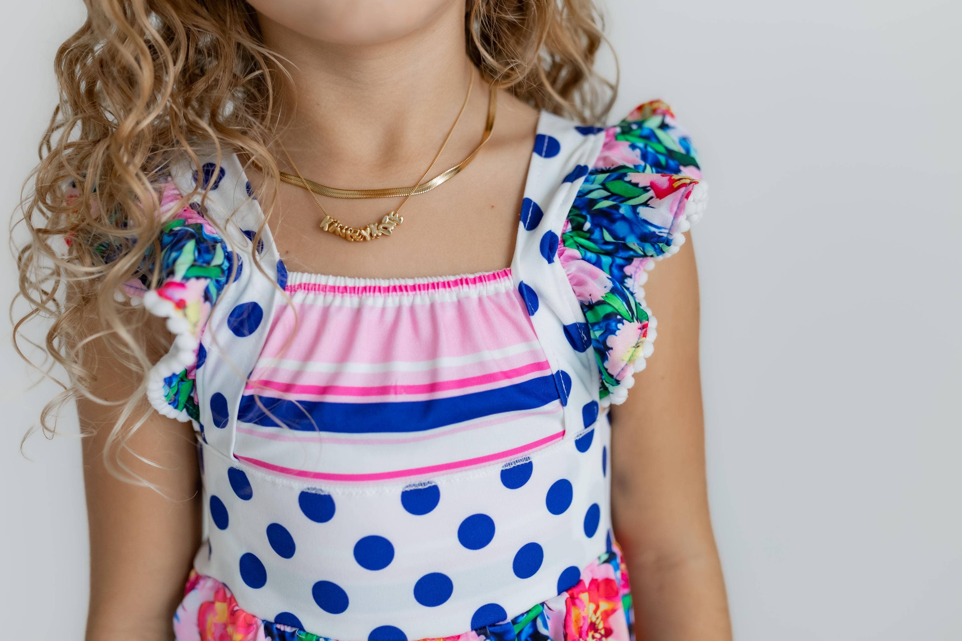 Adorable Sweetness - Kids Pink Floral & Navy Polka Dot Pocket Ruffle Short Set