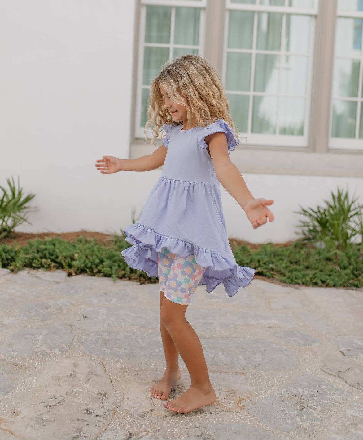 Purple Periwinkle Pastel Spring Check Hi-Lo Short Set