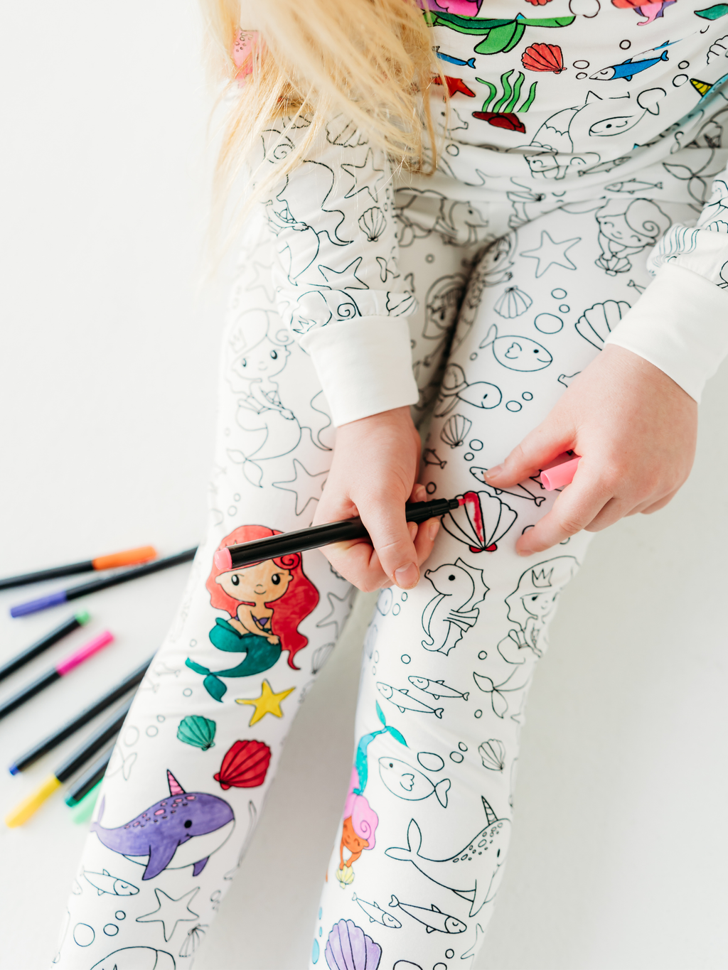 Bee Colorful Co. - Mermaid Coloring Pajamas 2 piece set made from Bamboo: 3T