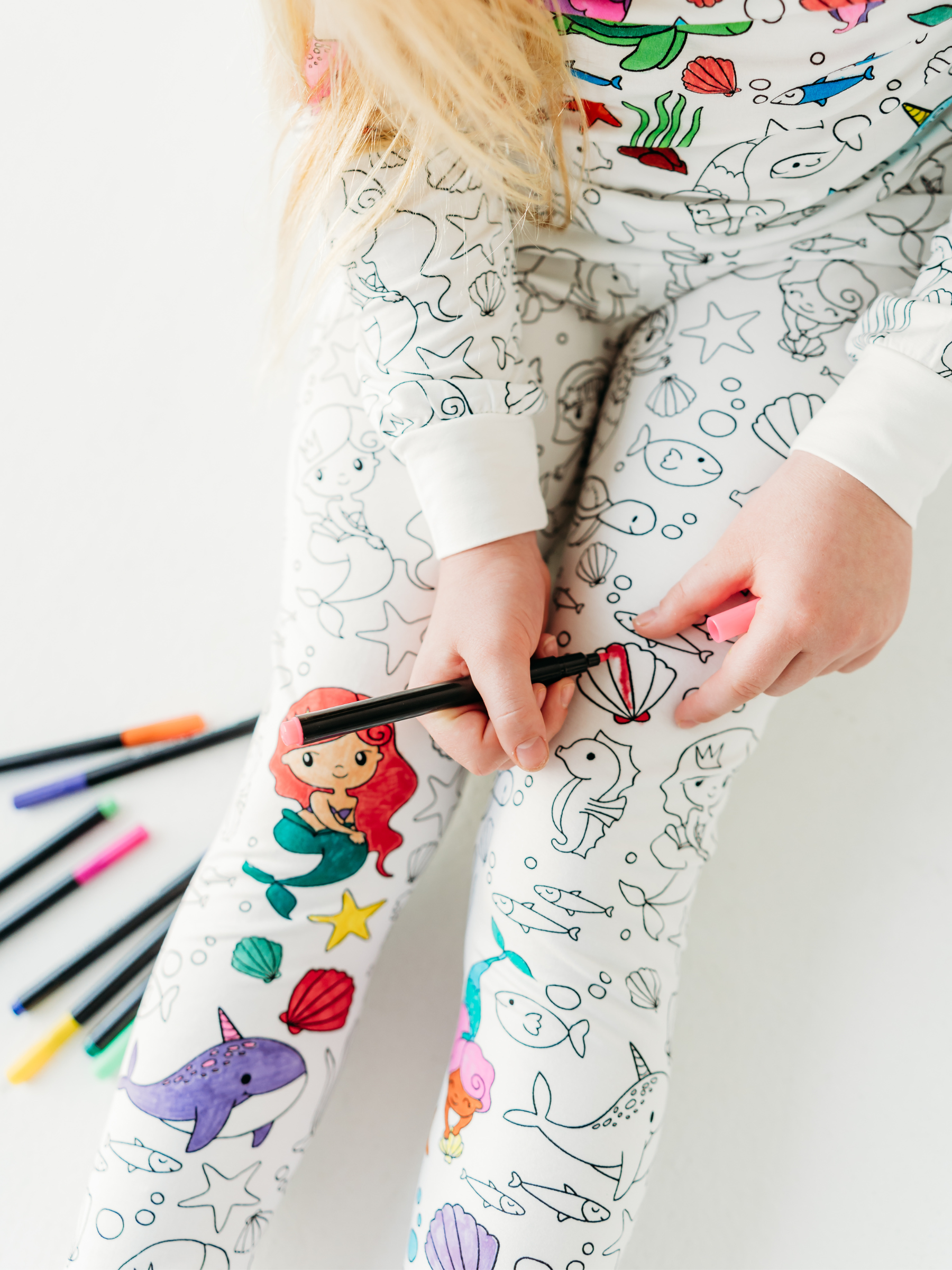 Bee Colorful Co. - Mermaid Coloring Pajamas 2 piece set made from Bamboo: 3T