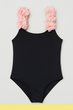 Fennco Styles - 3D Flower Straps Backless 1pc Black Little Girl Swimsuit: 4T