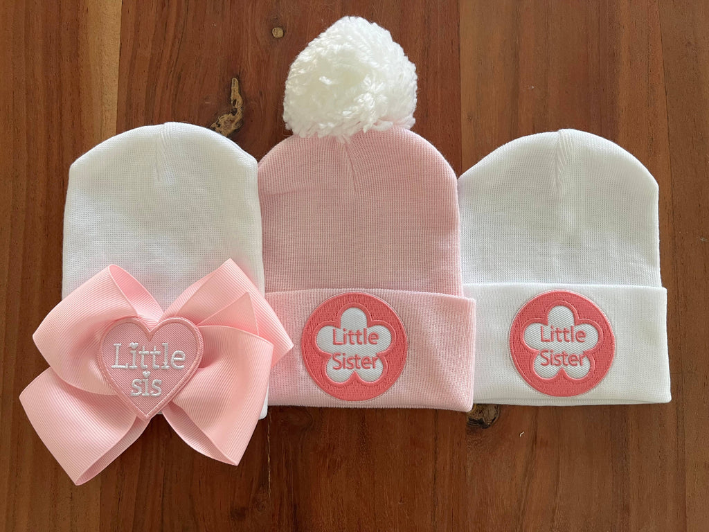 ilybean - Ilybean White Little Sister Pink Flower Patch Hospital Hat: 0-3m