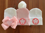 ilybean - Ilybean White Little Sister Pink Flower Patch Hospital Hat: 0-3m