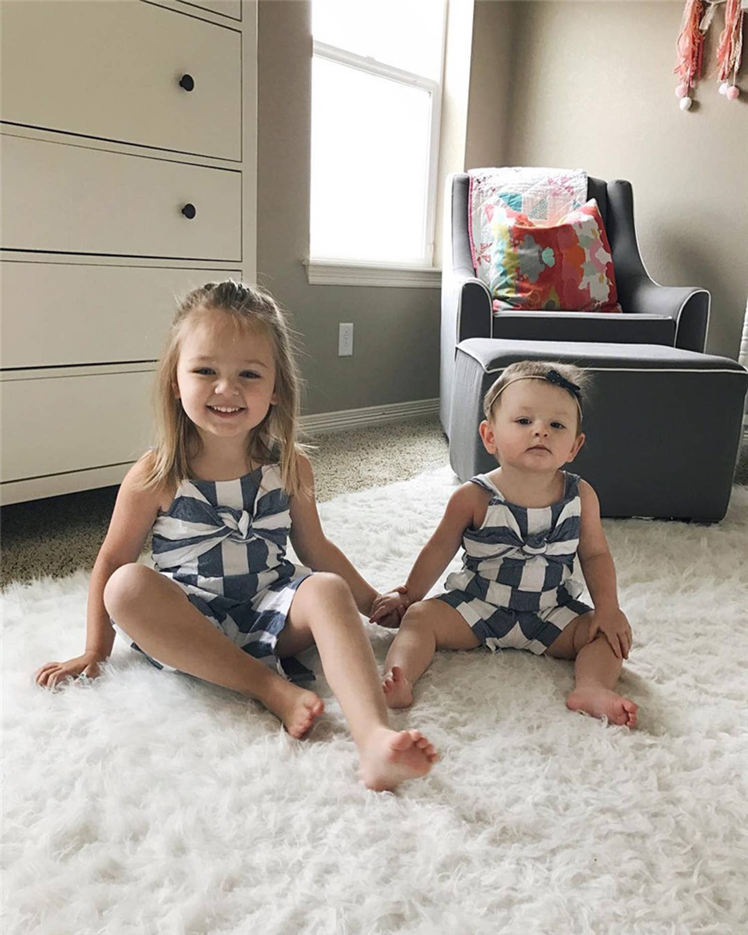 Fennco Styles - White-Grey Striped Sleeveless Girl Jumpsuit: 4-5T