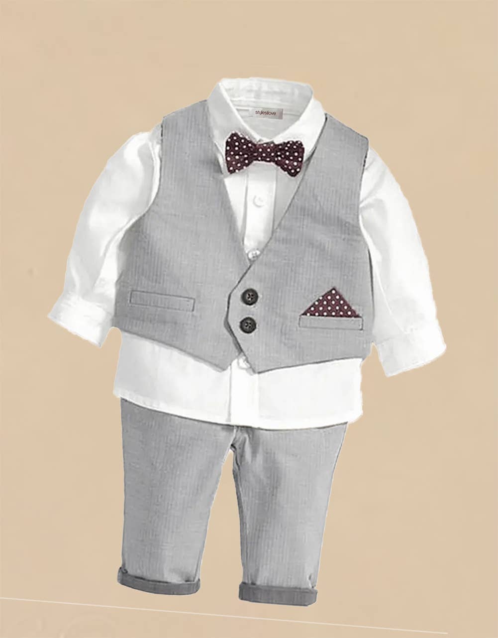 Fennco Styles - Grey & White 4pcs Tuxedo Boy Outfit: 3-4T