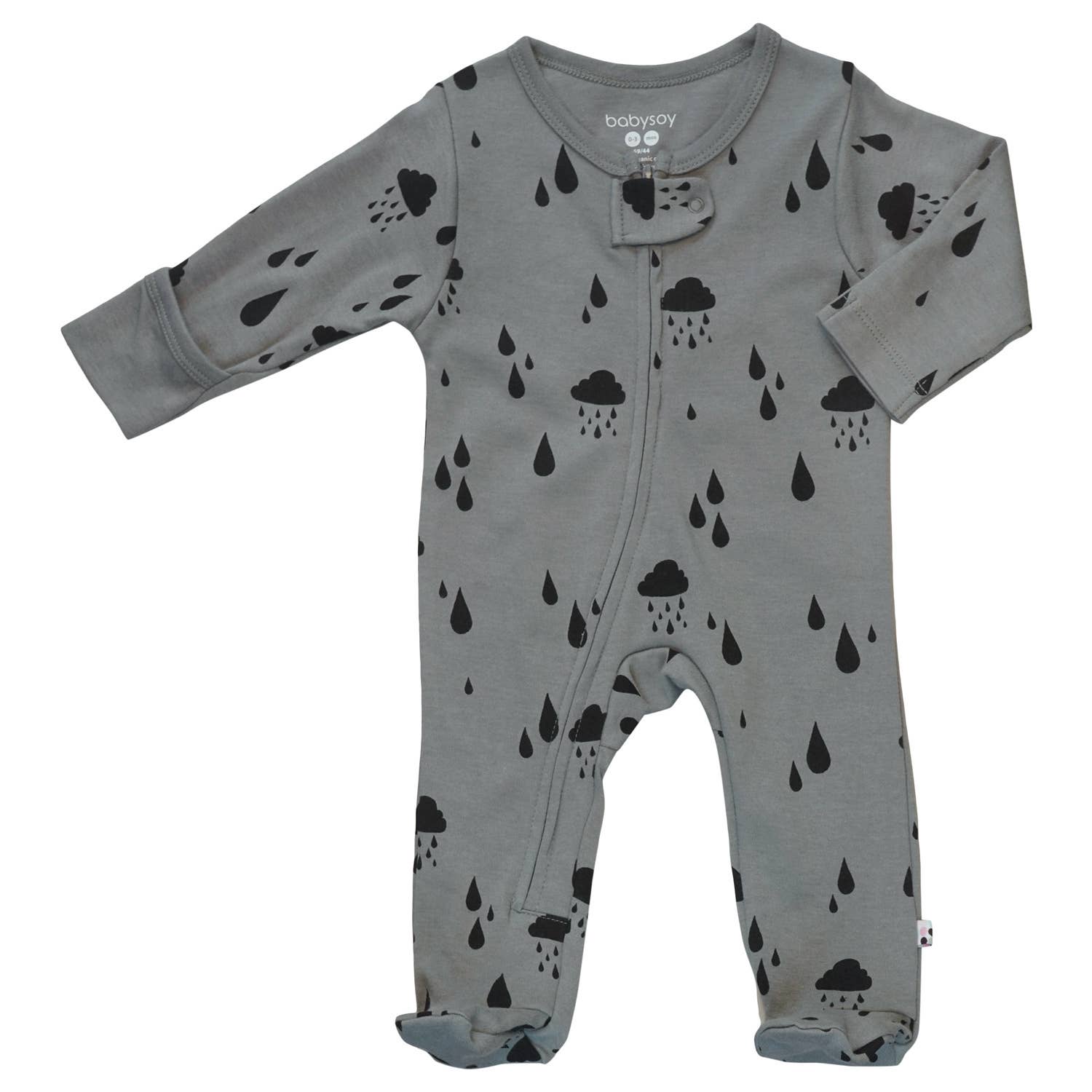 babysoy Inc - Babysoy Pattern Print Zipper Footie: Rain-Thunder / 0-3m