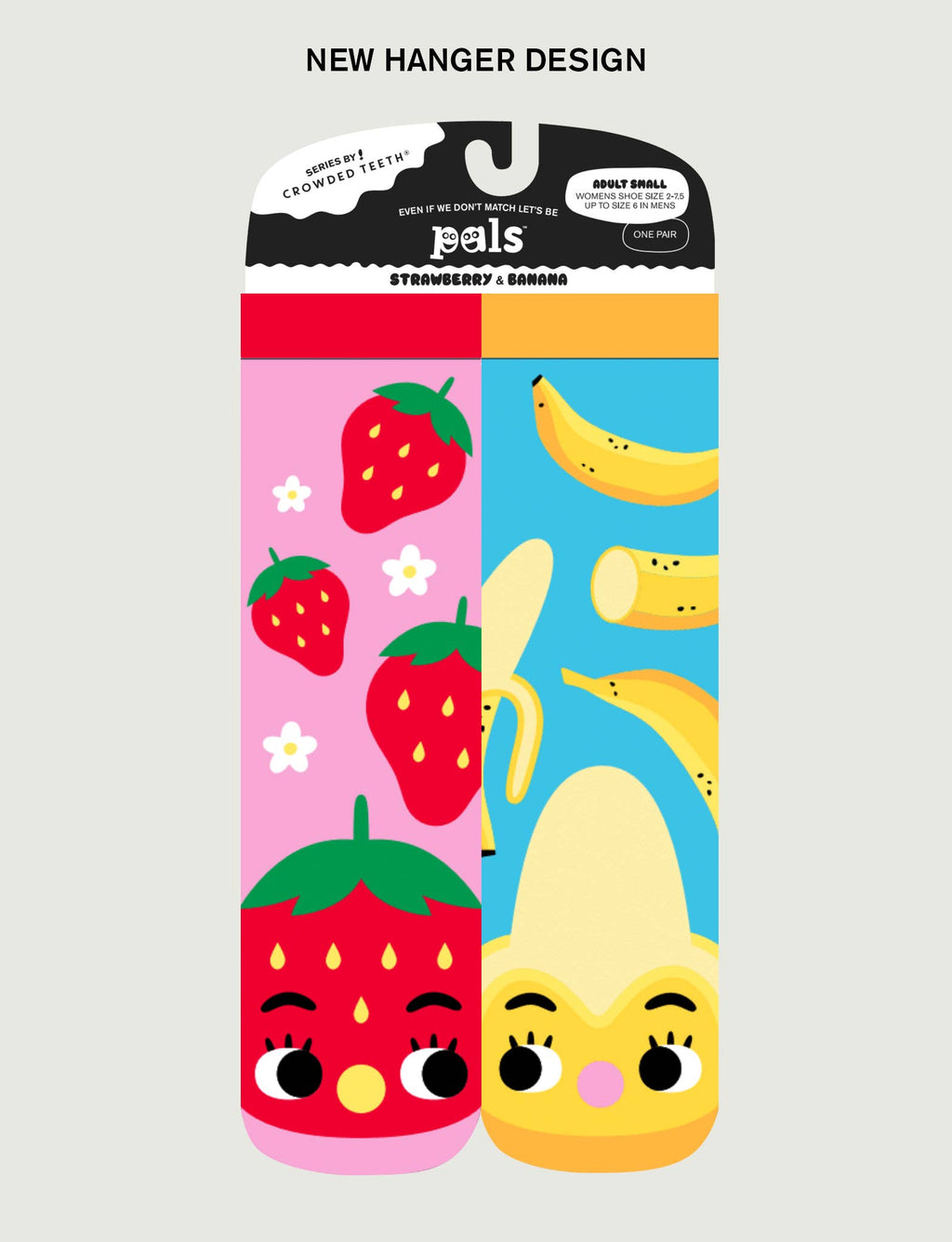 Pals Socks - Strawberry & Banana Mismatched Food Socks: Adult