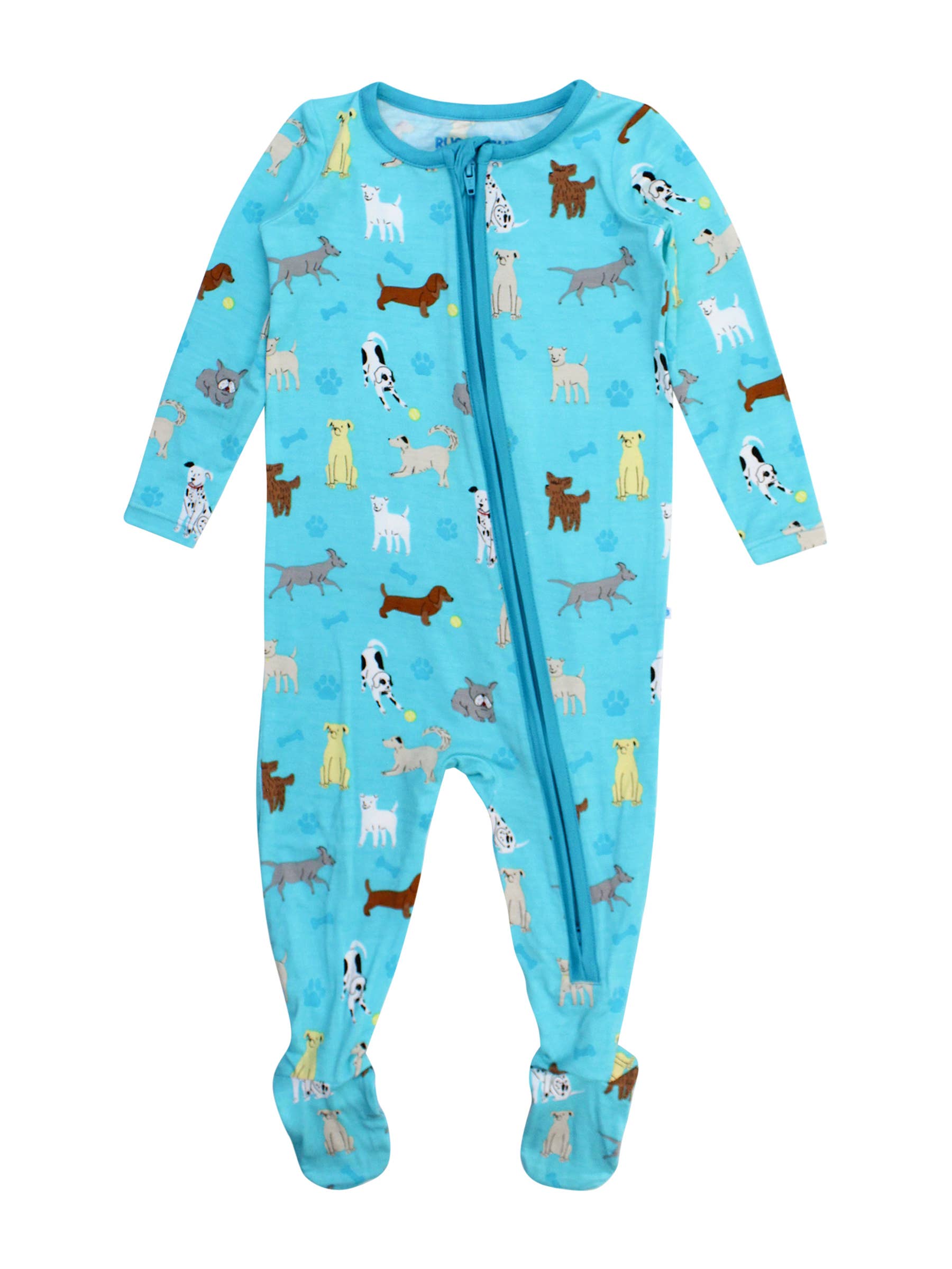 RuffleButts + RuggedButts - SoftSnooze™ Baby Boys Bamboo Viscose Puppy Playtime Footed One Piece Pajama
: Blue / 6-12m