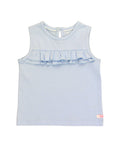 RuffleButts + RuggedButts - Girls Windsurfer Blue Knit Ruffle Trim Tank: Blue, soft knit sleeveless top with ruffle detail, stylish kids clothing perfect for modern families.