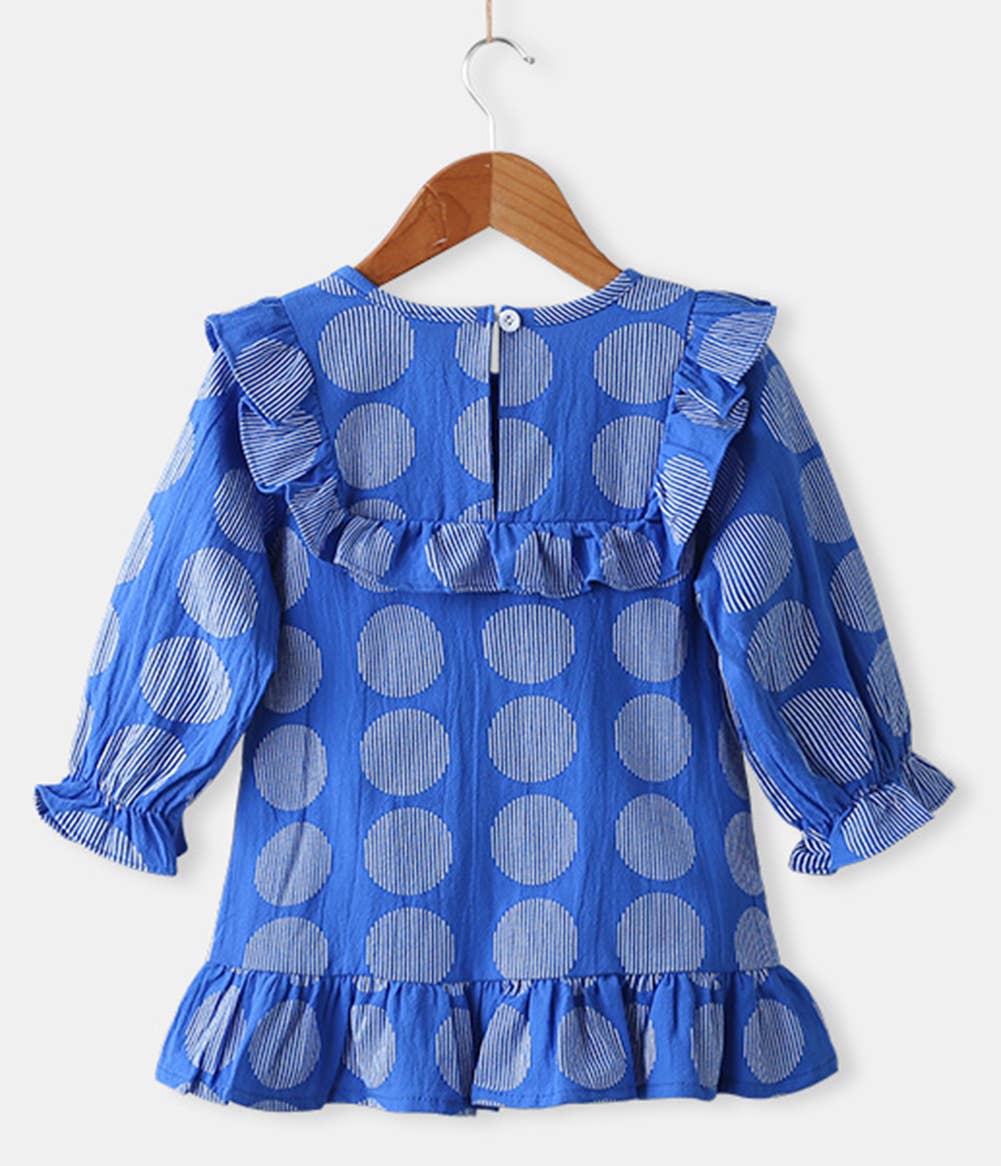 Fennco Styles - Blue Patterned Ruffle Girl Dress: 2-3T