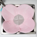 Blooming Baby - Blooming Bath Poppy: Pink/Gray soft, plush flower-shaped baby bath mat with cushioned petals and textured center, designed for cozy baby essentials and practical mom life essentials.