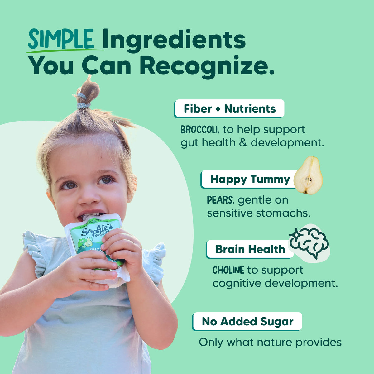 Snack Pouches - Organic - Broccoli & Pear - 6 Pack
