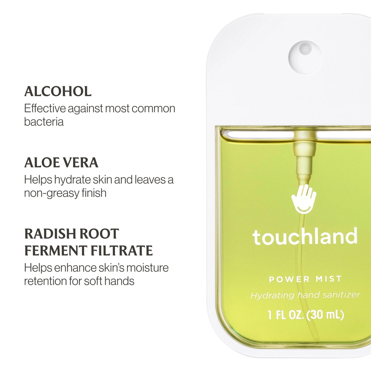 Touchland Power Mist hydrating hand sanitizer in a 1 fl. oz.
