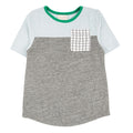 Miki Miette - Badminton Bud T-Shirt & Storm Shorts - Two Piece Set featuring a soft, breathable kids t-shirt with a light blue top, gray bottom, green neckline, and checkered pocket, perfect for stylish kids clothing from a curated children’s boutique focused on comfort and modern family essentials.
