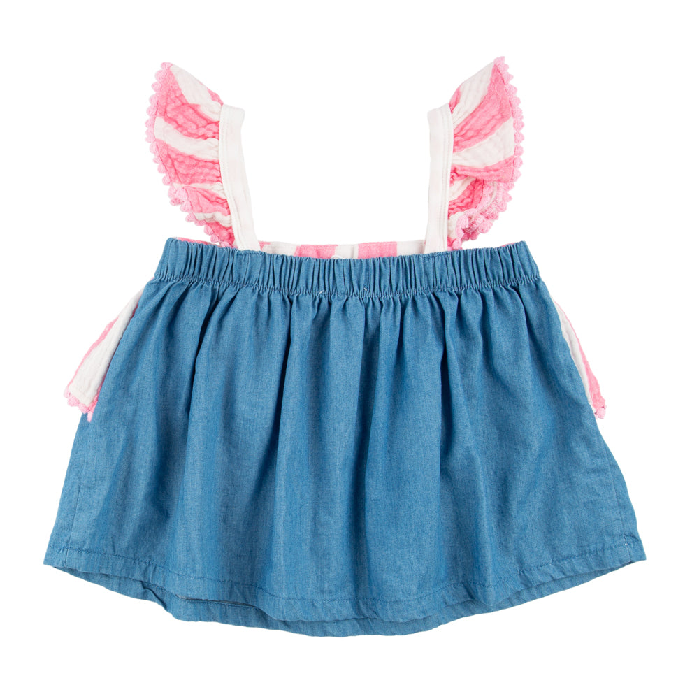 Miki Miette - Chambray Anya Tank Top & Starburst Lucia Wide Leg Pants - Two Piece Set - 2T