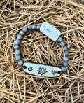 BeYoutiful Vibes - Stretch Bracelet ~ Druzy Gemstone featuring round gray beads and a white centerpiece with sparkling star designs, stylish essentials for little ones and moms.