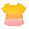Miki Miette - Goldenhour Birdie T-Shirt & Ava Shorts - Two Piece Set featuring a soft yellow to pink gradient short sleeve t-shirt with a small front pocket, designed for stylish kids clothing.