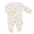 Baby onesie with bear and honeycomb pattern on a white background