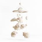 Mobile - Felt Baby - Counting Sheep featuring soft felt sheep and clouds in neutral tones, designed as a cozy, stylish baby accessory for modern nurseries and mom life essentials.