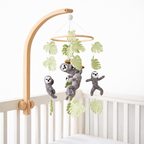 Mobile - Felt Baby - Sloth hanging baby mobile with soft felt sloth figures and green leaves, designed for a cozy nursery with neutral, nature-inspired colors.