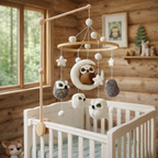 Mobile - Felt Baby - Owl hanging nursery mobile with soft felt owls, stars, moon, and neutral tones, perfect for cozy baby essentials in a curated children’s boutique setting.