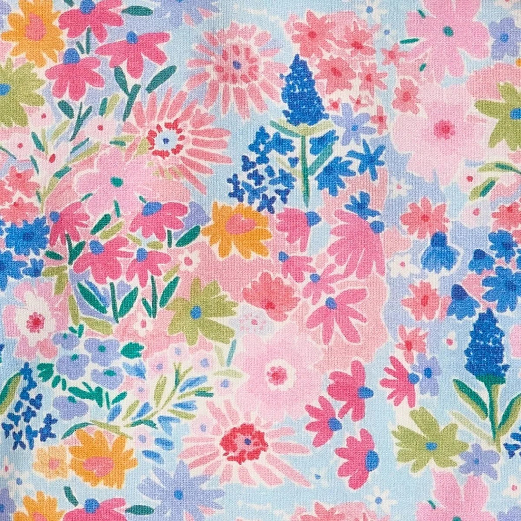 Colorful floral pattern on a light blue background