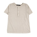 Miki Miette - Mushroom Pauli Shirt in soft neutral beige with short sleeves and buttoned front placket, made from breathable fabric for stylish comfort in modern baby clothing.