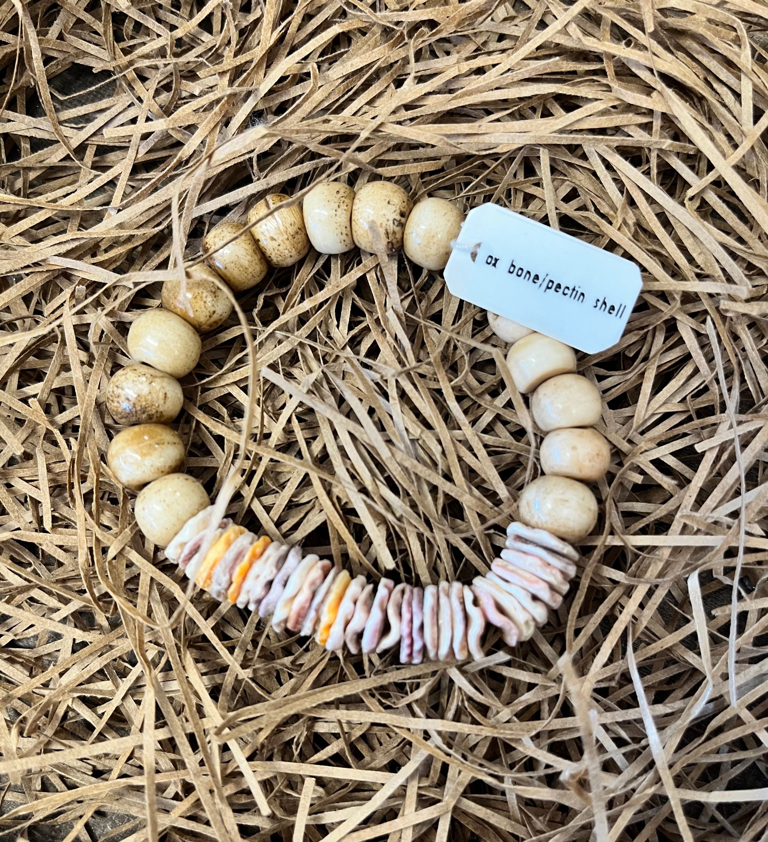 Stretch Bracelet ~ Oz Bone & Petin Shell Gemstone