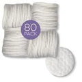 Premium Fluff Puffs, 80 Pack featuring soft, white, quilted cotton rounds perfect for gentle skincare routines and practical mom life essentials.