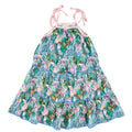 Miki Miette - Wonderland Dress featuring a colorful floral and butterfly print with pink tie straps, crafted from soft breathable fabric for stylish kids clothing.