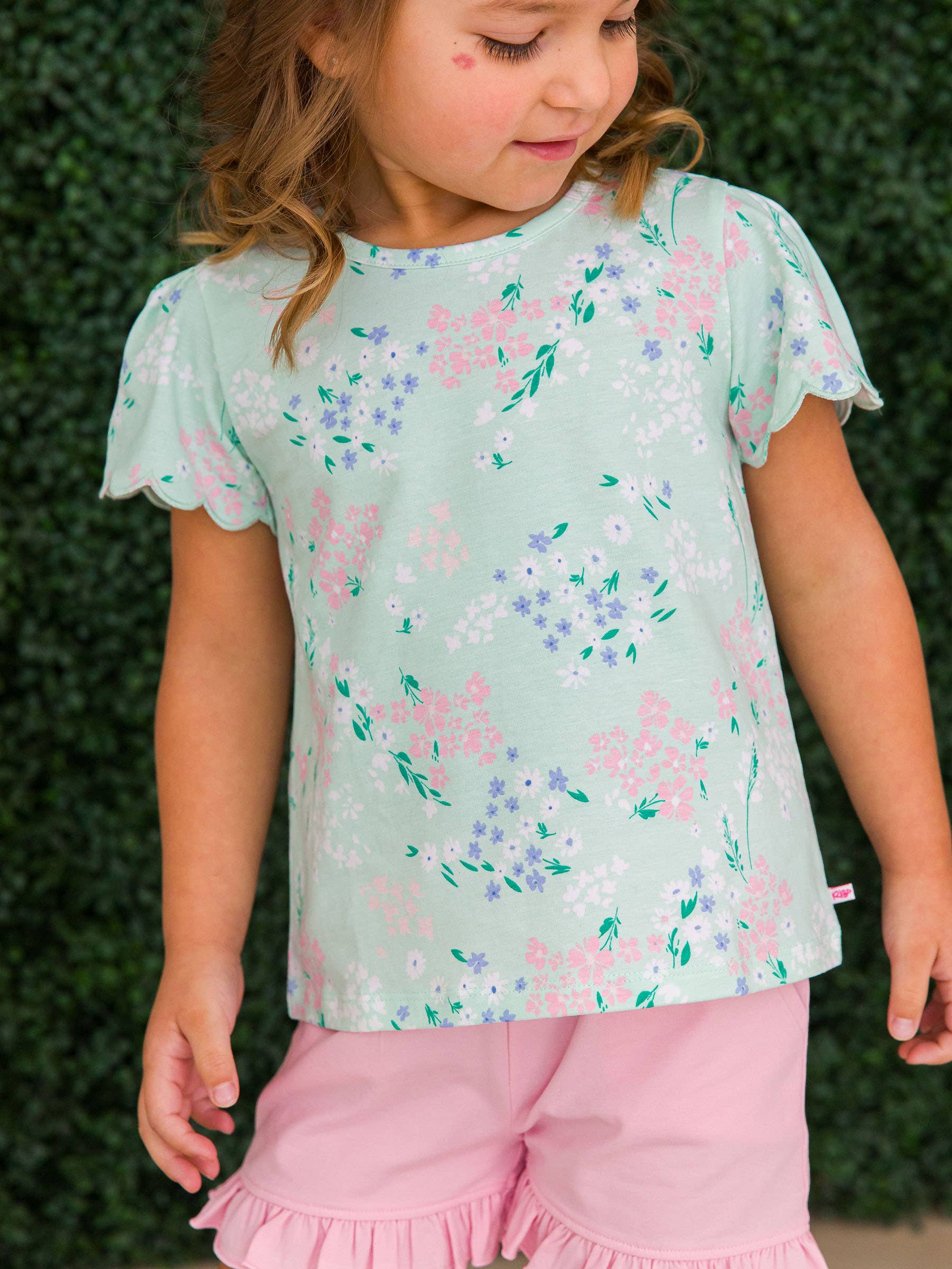 RuffleButts + RuggedButts - Girls Mint Meadow Scallop Tee
: Green / 3T
