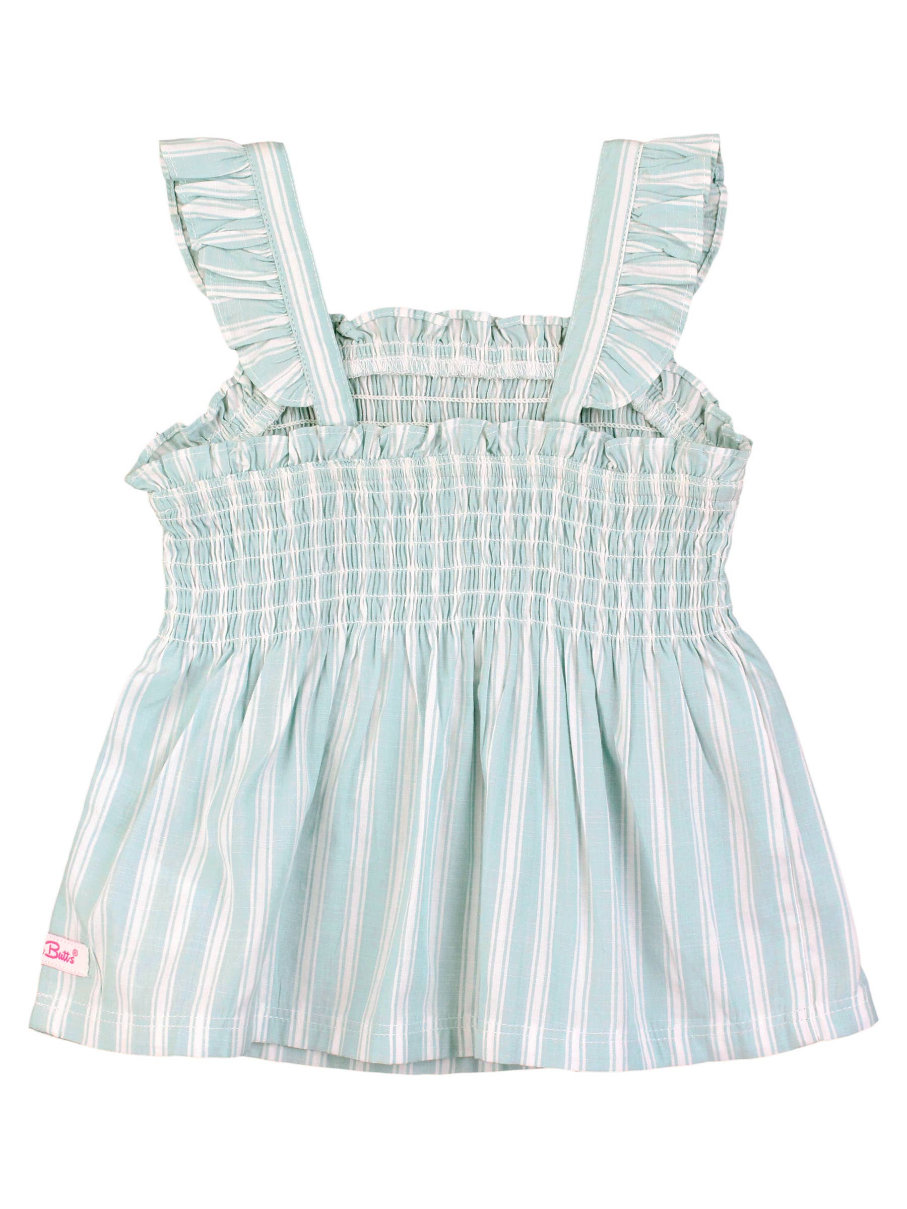 RuffleButts + RuggedButts - Girls Retro Stripe Smocked Tank Top: Brown / 12-18m