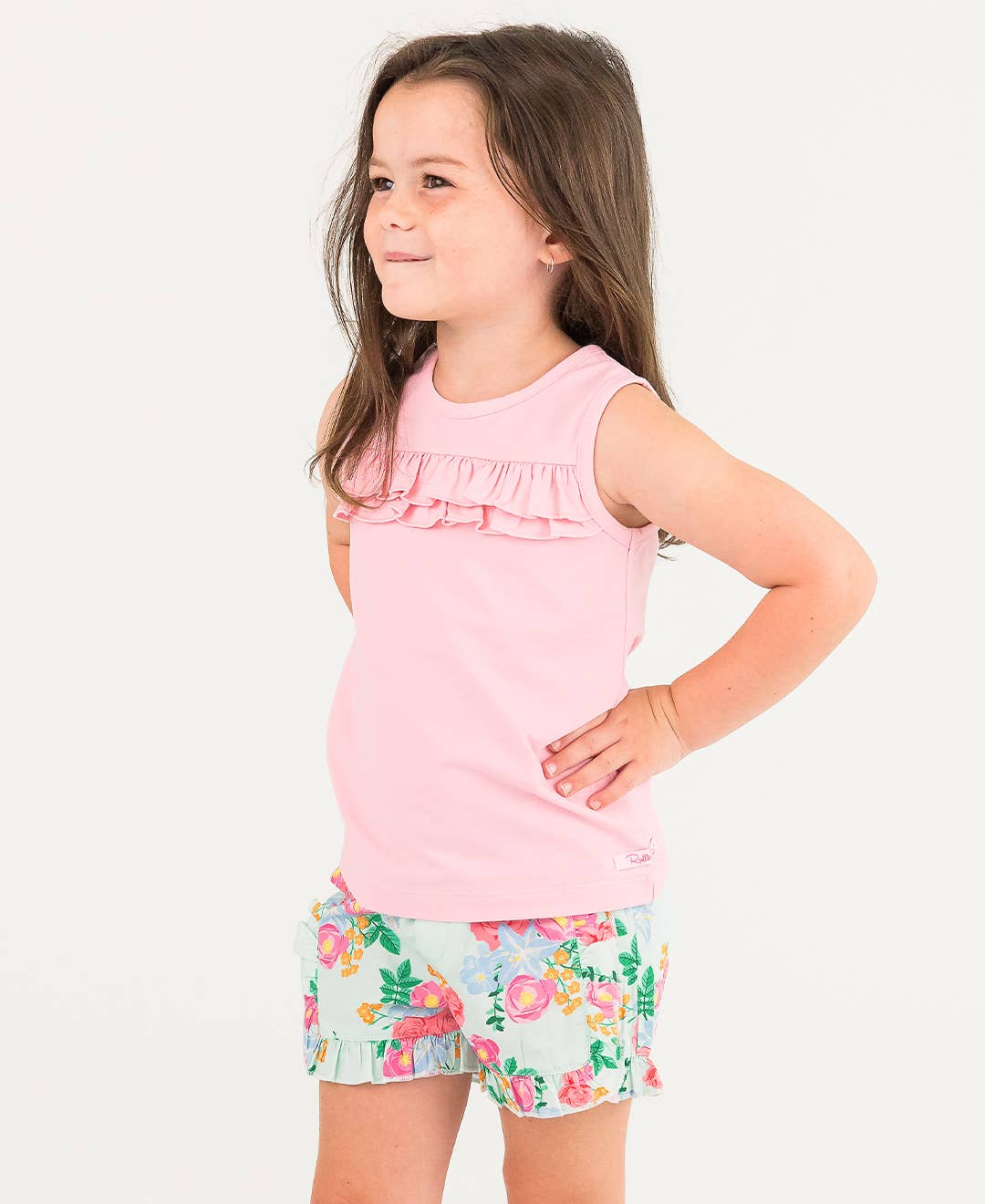 RuffleButts + RuggedButts - Girls Pink Knit Ruffle Trim Tank
: Pink / 4T