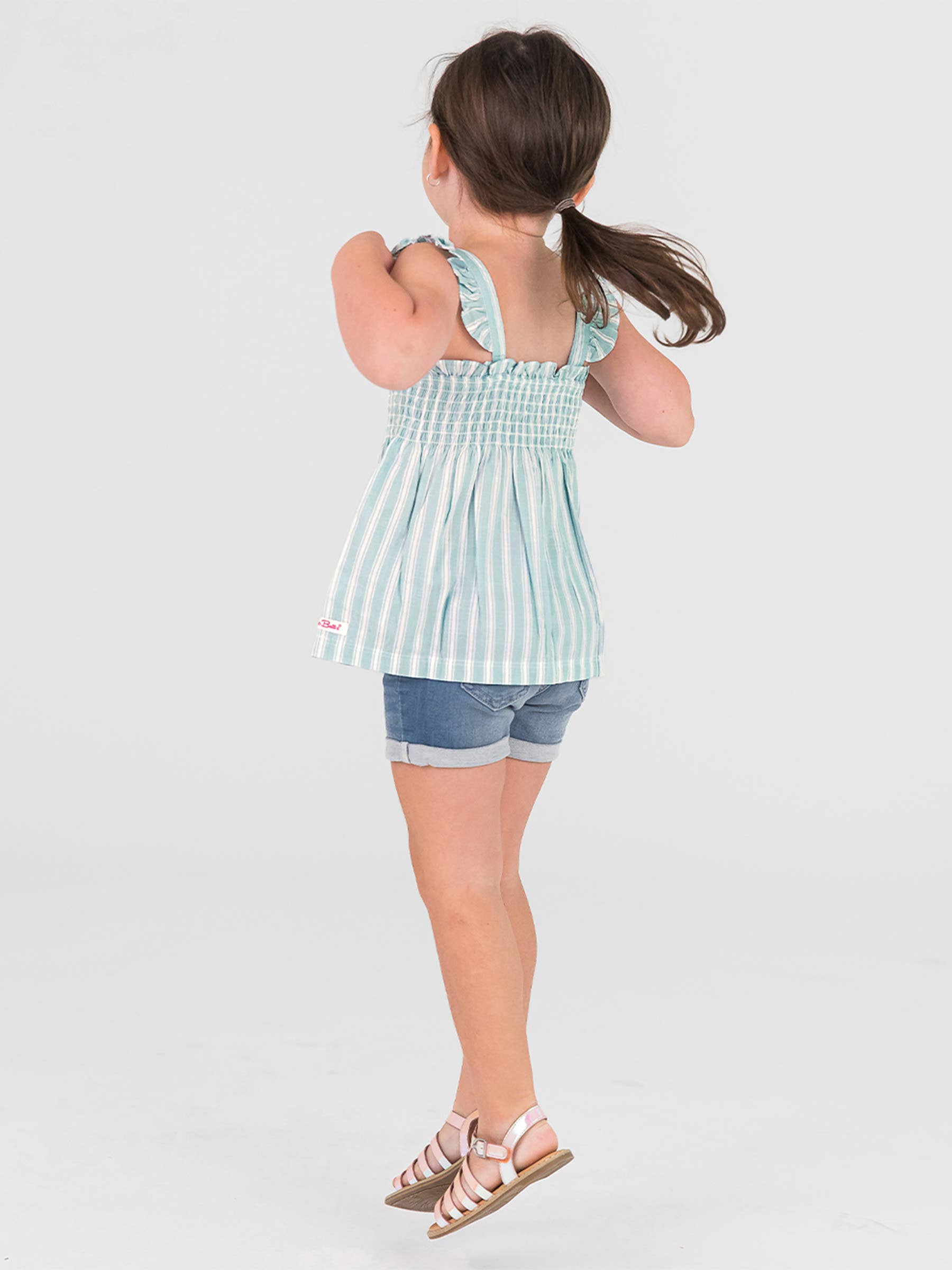 RuffleButts + RuggedButts - Girls Retro Stripe Smocked Tank Top: Brown / 18-24m