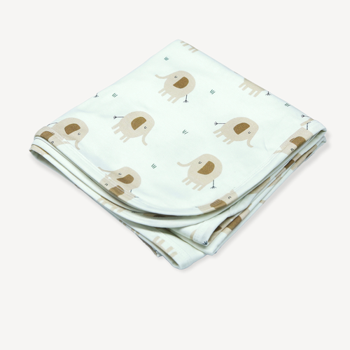 Viverano Organics - Elephant Reversible Baby Blanket (Organic Jersey): Natural, featuring soft organic fabric with a charming elephant print, perfect for cozy baby essentials in a curated children’s boutique.