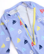 RuffleButts + RuggedButts - Baby Boys Down By The Bay Long Sleeve One Piece Rash Guard Swimsuit: Blue / 18-24m