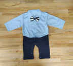 Fennco Styles - Blue Stripe Tuxedo Boy Romper & Jacket: 12-18m