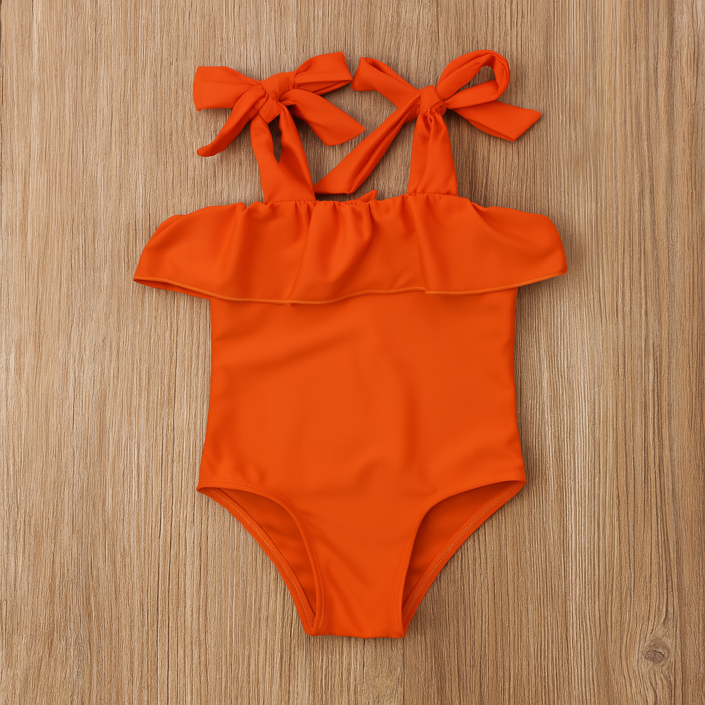Fennco Styles - Orange Ruffle One-Piece Toddler Girl Swimsuit: 3-4T
